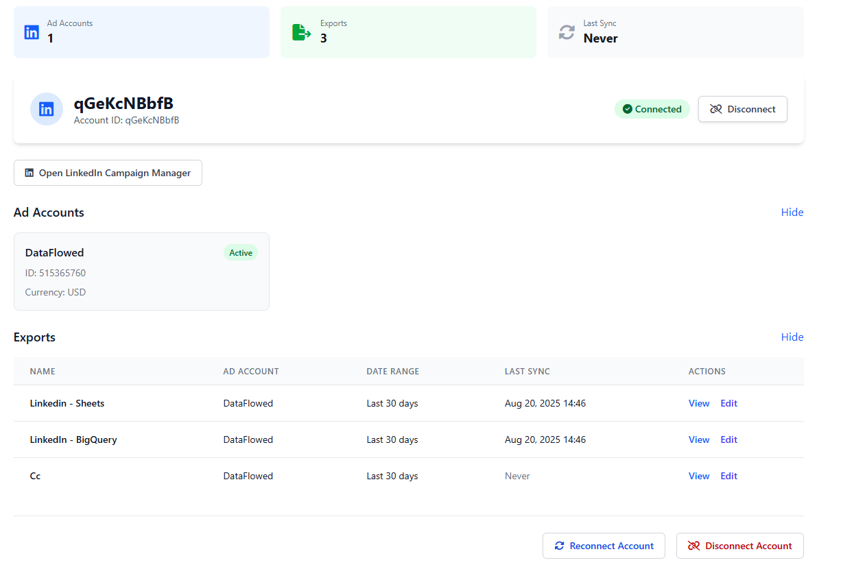 LinkedIn Integration Dashboard