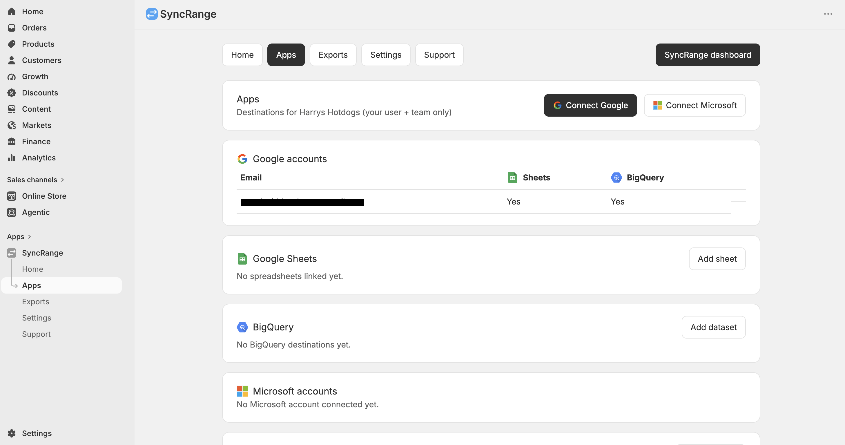 SyncRange Apps page for Google and Microsoft destinations